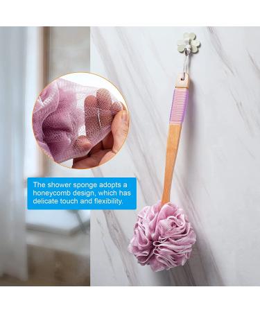 AmazerBath Loofah Shower Sponge with Long Wooden Handle - Soft PE Mesh Body Scrubber for Men & Women (Pink) - Buy Online on GoSupps.com