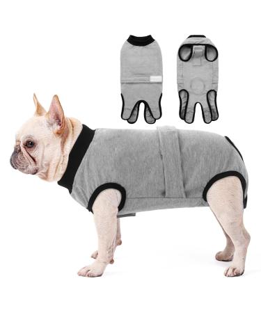Convinite recovery suit for dogs dogbody after op castration breathable wound protection suits for male/bitches dogs one -divider attached with the help of push buttons alternative neck rope gray XL XL gray