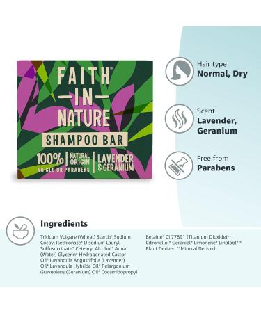 Faith In Nature Lavender & Geranium Shampoo Bar - Vegan, Cruelty-Free, SLS & Paraben-Free 85g - Buy Online on GoSupps.com