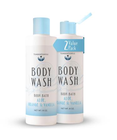TenderGentle Aloe Body Wash for Women and Men - Pack of 2 8 oz of Body Wash for Sensitive Skin - Orange and Vanilla Scented