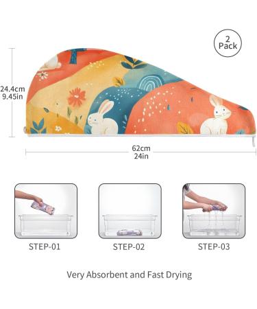 Rabbit Rainbow Hair Towel 2 Pack - Super Absorbent Quick Dry Hair Turbans for Women & Girls | Ideal Hair Drying Towels - Buy Online on GoSupps.com