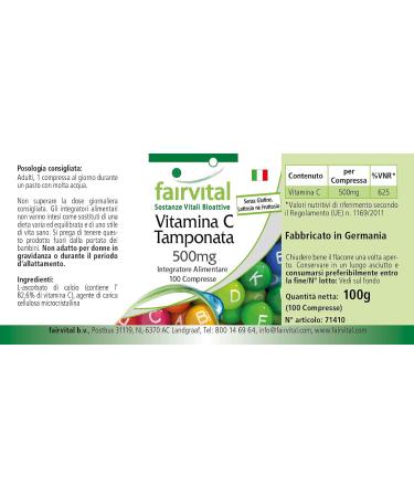 Fairvital | Vitamine C tamponn e 500mg - boite de 100 jours - VEGAN - Fortement dos - 100 comprim s - ascorbate de calcium - Buy Online on GoSupps.com