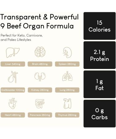 Grassfed Beef Organs Supplement - Organ Complex with Liver, Brain, Heart, and More (180 Capsules) - Buy Online on GoSupps.com