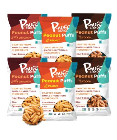 P-nuff Crunch Baked Peanut Puffs - Healthy Snacks, Gluten Free, Vegan, 20g Vegan Protein per Bag, Low FODMAP, Plant Based, Dairy Free, Gut-Friendly, as Seen on Shark Tank, 4oz Bag, Variety Pack of 6 - Buy Online on GoSupps.com