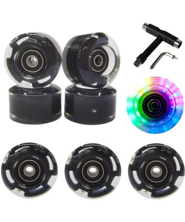 FREEDARE Roller Skate Wheels 54mm/58mm Skateboard Wheels and Bearings Indoor Outdoor Luminous Light Up Skate Wheels 83A with T Tools for Double Row Skating and Skateboard (8 Pack) 54*32mm-black