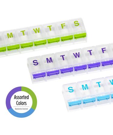 Ezy Dose Push Button Weekly Pill Organizer - Arthritis Friendly 7-Day Planner (Pack of 6) - Medium Color May Vary - International Shipping Available - Buy Online on GoSupps.com
