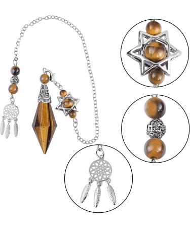 Kyeygwo Tiger Eye Cone Stone Pendulum - Double Crystal Point Quartz Gemstone for Divination Meditation & Reiki Healing - Unisex Brown Gemstone Pendant - Buy Online on GoSupps.com