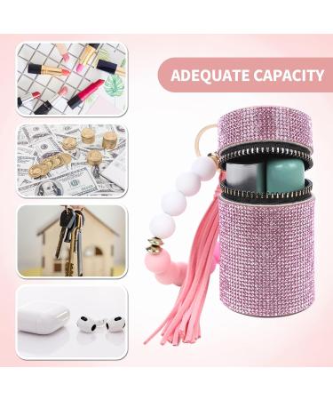 Stylish Pink Leather Lipstick Case Keychain | Travel Lip Gloss Organizer & Makeup Storage for Purse - Buy Online on GoSupps.com