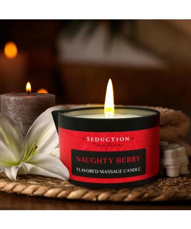 Aromatherapy Massage Oil Candle - Sweet Strawberry Bubblegum Scent for Relaxation & Home SPA - Sustainable Full Body Massage Therapy - Naughty Berry - Buy Online on GoSupps.com