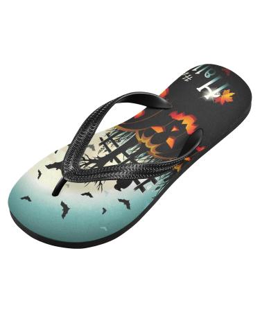 Buy Mnsruu Halloween Pumpkin Bat Tree Castle Flip Flops | XL Slippers for Men & Women - Perfect for Home Spa & Travel - Buy Online on GoSupps.com