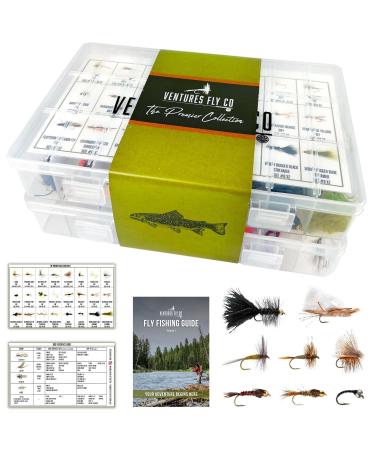Ventures Fly Co. | 122 Premium Hand Tied Fly Fishing Flies Assortment | Two Fly Boxes Included | Dry, Wet, Nymphs, Streamers, Wooly Buggers, Terrestrials | Trout, Bass Lure Set, Kit, Gift