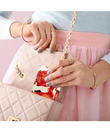 Stylish Leather Lipstick Case with Mirror | Mini Lip Gloss Organizer - White Crane Peony Flower Design - Buy Online on GoSupps.com