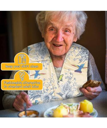 TOCKONIMN Adult Bibs Scarf 2 Pcs - Dignified Reusable Dining Bibs for Elderly - Adjustable Snap Closure - Vintage White Bird & Blue Flower Design - Buy Online on GoSupps.com