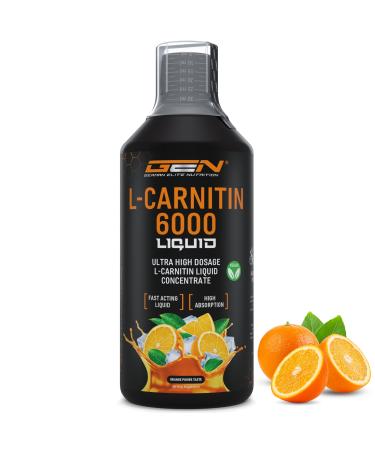 L-Carnitine 6000 Liquid - 1000 ml - Extra Heavily Dosed with 6000mg Pure L-Carnitine per Daily Serving - Amino Workout Drink - Delicious Flavor (Orange Power) - Vegan