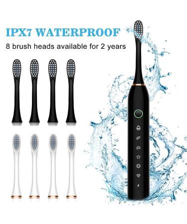 Lukern Sonic Electric Toothbrush 2 Pack - 6 Modes, 42000vpm, 2 Minute Timer, 8 Brush Heads - White+Black - Buy Online on GoSupps.com