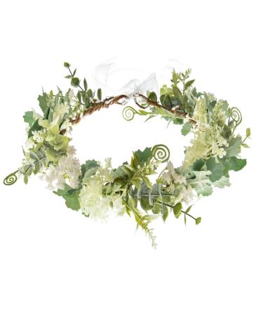 Artificial Baby Breath Green Headpiece Bridal Flower Crown Eucalyptus Halo Wedding Leaf Floral Crown Headband Photo Prop 02A-Green