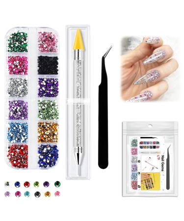 1500 PCS Rhinestones for Nails Flat Back Crystal Rhinestones Art Gems with Pick Up Tweezers and Rhinestone Picker Dotting Pen Professional Nail Art Gems for Nail Salon Face Art Craft Decoration