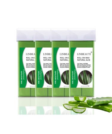 LINBEAUTI Aloe Vera Roll On Wax Hair Removal Wax Cartridge Depilatory Wax Roller Refill for Bikini Legs and Arms 3.52 Ounce(4Pack Aloe)