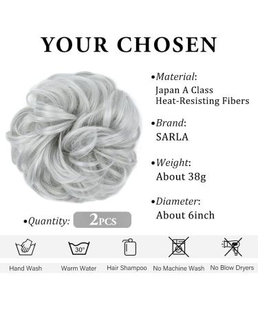 SARLA 2PCS Small Synthetic Messy Hair Bun Scrunchies in Light Silver Grey - Updo Hair Extensions for Women and Girls - Buy Online on GoSupps.com