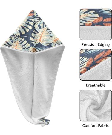 Tropical Leaves Dry Hair Cap Set | 2-Piece Quick Drying Towel & Button Headband - Super Absorbent & Comfortable - Buy Online on GoSupps.com