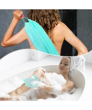 Exfoliating Shower Bath Gloves & Back Scrubber Set - Daily Body & Face Scrub for Ultimate Exfoliation (Green - Buy Online on GoSupps.com