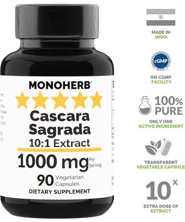 Cascara Sagrada Extract 1000 mg - 90 Vegetarian Capsules | Natural Digestive Health - Shop Internationally - Buy Online on GoSupps.com