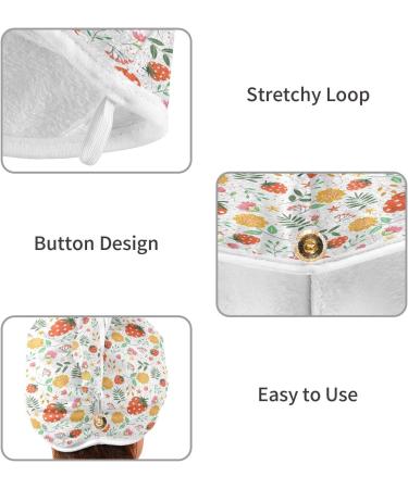 Strawberry Flowers Dry Hair Cap Set | 2 Piece Quick Drying Towel & Button Headband | Super Absorbent & Comfortable - Buy Online on GoSupps.com