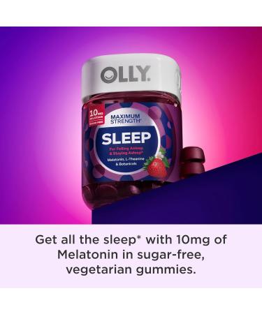 OLLY Max Strength Sleep Gummy 10mg Melatonin L-Theanine Chamomile Lemon Balm Sugar Free Vegetarian Sleep Aid Strawberry - 50 Count 50 Count (Pack of 1) Gummy - Buy Online on GoSupps.com