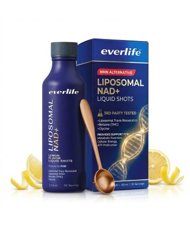 Everlife Liposomal NAD+ Liquid Supplement 150mg Shot with Liposomal Trans-Resveratrol TMG & Glycine Boosts Energy Cellular Repair Healthy Aging & Longevity NMNH Alternative 30 Servings