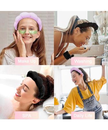 Spa Terry Cloth Headband Set for Women - Black+Purple | Soft Bubble Skincare Headbands with Face Wash Wristbands | Perfect Makeup and Face Washing Accessory | Great Gift Idea - Buy Online on GoSupps.com