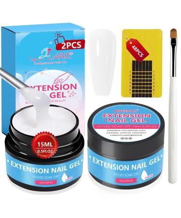 UV nail gel in 15g*2 and 48 pieces of nail templates with nail brush UV gel for nail extension and modeling acrylic gel for nails nail extensions and nail art design (white)