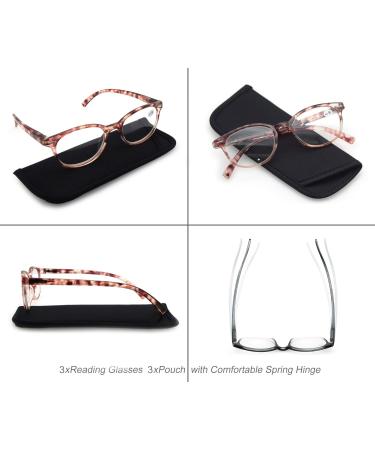 Stylish Women Reading Glasses 1.0 - 3 Pair Set with Spring Hinge, Fashionable Pattern Design, Brown Demi, Includes Reading Pouch, +1 Magnification - Buy Online on GoSupps.com