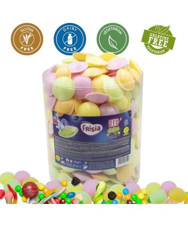 Frisia Flying Saucer Sweets Bulk (300pcs) Sour Citric Wafers Fruit Flavours Fizzy Sweets Tub 375g & Card - Gluten Free Sweets for Kids Birthday Halloween Party Bag Fillers - Buy Online on GoSupps.com