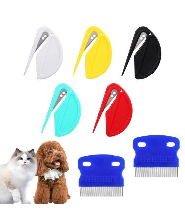 7Pcs Pet Knotting Comb Portable Cat Dematting Combs Hair Removal Dog Hair Grooming Tool with Stainless Steel Cat Brush Knot Comb for Cats Dogs Shedding Brush