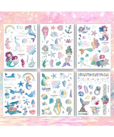 Ooopsi Mermaid Party Supplies Temporary Tattoos - 7 Large Sheets, 100+ Glitter Styles | Mermaid Party Favors for Kids Girls - Buy Online on GoSupps.com