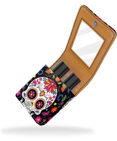 Travel Lipstick Organizer Case | Portable Makeup Bag with Mirror | Floral Sugar Skull Design - Perfect for International Shipping - Buy Online on GoSupps.com