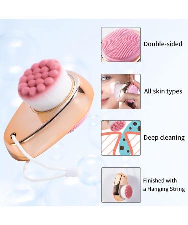 Beomeen 2 in 1 Facial Cleansing Exfoliating Brush - Ultra Fine Soft Bristles for Pore Deep Cleansing - Double Side Face Wash Scrub Brush - Gold - Buy Online on GoSupps.com