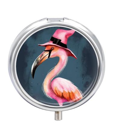 Pill Box Pill Case 3 Compartment Travel Pill Box Halloween Flamingo Witch Hat Printing Small Pill Box Portable Medicine Pill Case Pill Organizer for Purse & Pocket for Travel Handbag (Round)