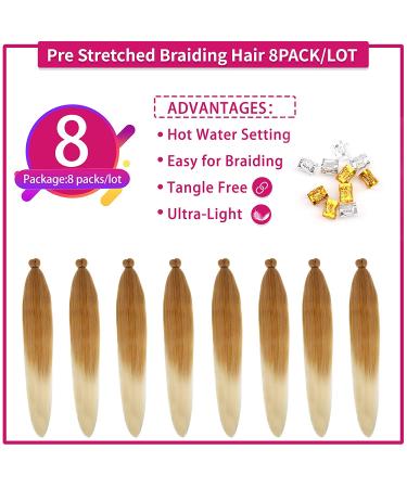 Pre Stretched Ombre Braiding Hair 30 8 Packs/Lot 27/613 Color | Yaki Texture | Hot Water Setting | Itch-Free Synthetic Extensions - Buy Online on GoSupps.com