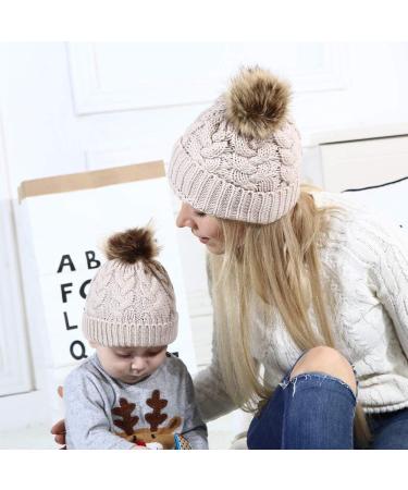 2PCS Family Matching Winter Knit Hat Set - Baby & Mother Black Ski Cap - Buy Online on GoSupps.com