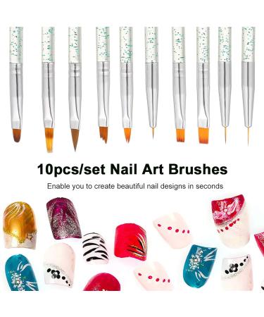 10pcs Nail Art Brush Set - Flat Line UV Gel & Acrylic Painting Tools for Manicure - Buy Online on GoSupps.com