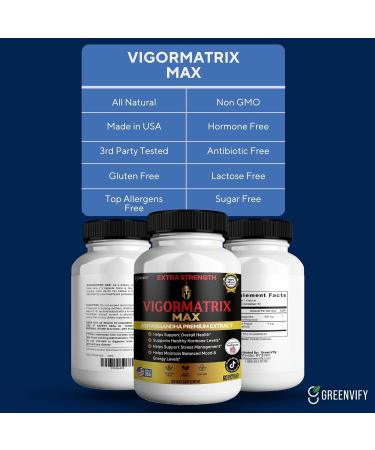 GREENVIFY Vigormatrix Max Ashwagandha Premium Extract 60 Capsules Gluten Free Vegan Non-GMO (1) - Buy Online on GoSupps.com