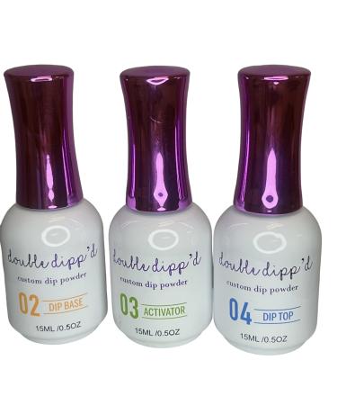 Double Dipp'd Dip Liquids - Glossy Nail Powder - Set of Three with Base Activator and Top Coat