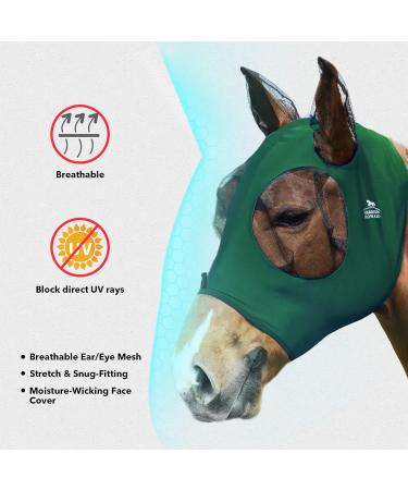 Harrison Howard Super Comfort Stretchy Fly Mask - Large Eye Space UV Protection & Breathability - Dark Green (L) - Buy Online on GoSupps.com