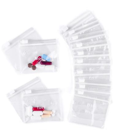 Reusable Pill Pouches for Medicine with Slide Lock | (14 Count) 3" Wide by 2.75" Tall Labelled Monday-Sunday Pill Bags | EVA Grade Plastic for Pills and Vitamins