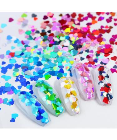 Gzmayuen Heart Glitter Sequins for Valentine's Day Nail Art - 12 Colors 3D Holographic Heart Flakes & Stickers for Stunning Nail Designs - Buy Online on GoSupps.com