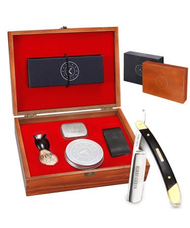 Best Straight Razor Set - Shave Ready Straight Razor Kit Solid Straight Razor Shaver Biblical Wood Straight Razor Japanese Steel Mens Straight Razor Best Gifts For Men (Black)