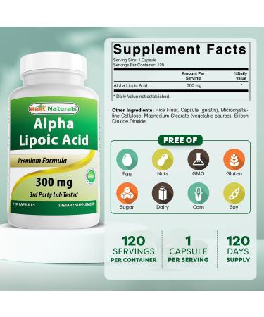 Buy Best Naturals Alpha Lipoic Acid 300 mg - 120 Capsules (Pack of 2) | Premium Antioxidant Supplement for Optimal Health - International Shipping Available - Buy Online on GoSupps.com