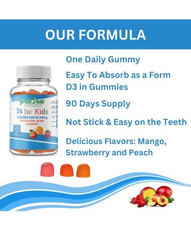 Greenfield Nutritions Halal Vitamin D3 for Kids 1000 IU 90 Gummies | Chewable Kids Vitamin D Supplement Supports Bone and Immune System | Non-GMO Gelatin-Free Gluten-Free - Buy Online on GoSupps.com