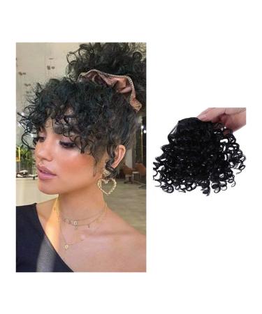 Bangs Clip in Bangs Synthetic Fringe Curly Bangs Clips in Hairpieces Short Afro Curly Bangs Heat Resistant Soft Thick Front Fringe Hair Pieces Hair Extensions for Women Bangs Hair Clip(A) 6inches A